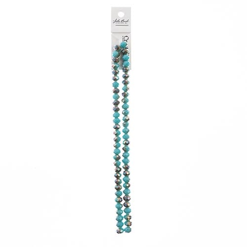 Crystal Lane Rondelle 2 Strand 7in (Apx58pcs) 6x8mm Opaque Turquoise/Half Champagne Luster