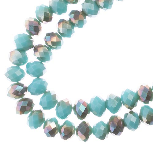 Crystal Lane Rondelle 2 Strand 7in (Apx58pcs) 6x8mm Opaque Turquoise/Half Champagne Luster