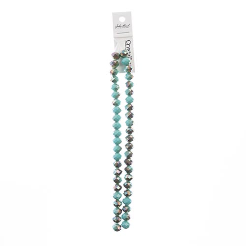 Crystal Lane Rondelle 2 Strand 7in (Apx46pcs) 8x10mm Opaque Turquoise/Half Champagne Luster