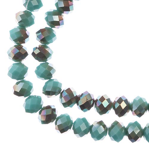 Crystal Lane Rondelle 2 Strand 7in (Apx46pcs) 8x10mm Opaque Turquoise/Half Champagne Luster