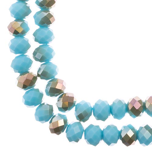 Crystal Lane Rondelle 2 Strand 7in (Apx46pcs) 8x10mm Opaque Blue/Half Champagne Luster