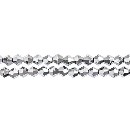 Crystal Lane Bicone 2 Strand 7in (Apx96pcs) 4mm Opaque Silver Iris