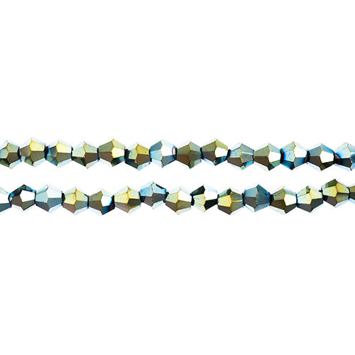 Crystal Lane Bicone 2 Strand 7in (Apx96pcs) 4mm Opaque Green Iris