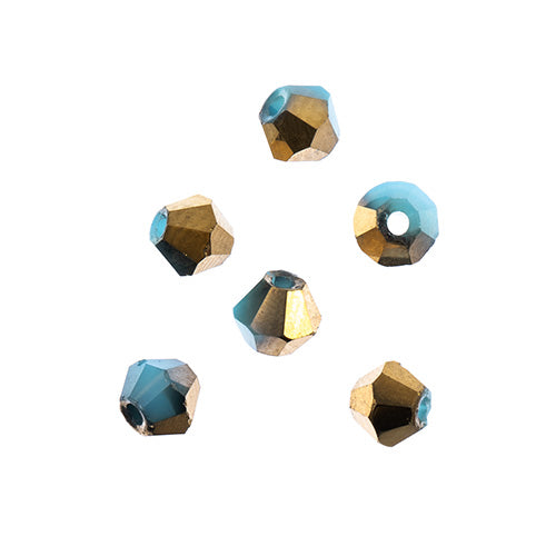 Crystal Lane Bicone 2 Strand 7in (Apx96pcs) 4mm Opaque Dark Blue/Half Gold Iris