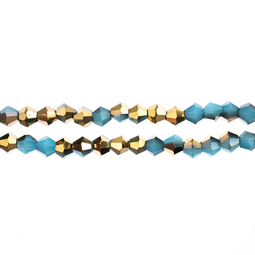 Crystal Lane Bicone 2 Strand 7in (Apx96pcs) 4mm Opaque Dark Blue/Half Gold Iris