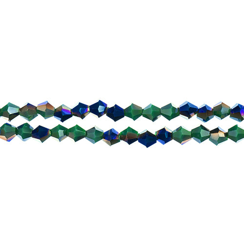 Crystal Lane Bicone 2 Strand 7in (Apx96pcs) 4mm Opaque Dark Green/Half Blue Iris