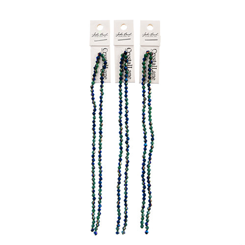 Crystal Lane Bicone 2 Strand 7in (Apx96pcs) 4mm Opaque Dark Green/Half Blue Iris