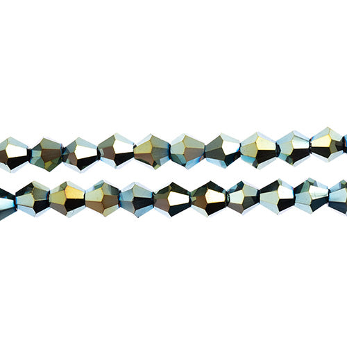 Crystal Lane Bicone 2 Strand 7in (Apx64pcs) 6mm Opaque Green Iris