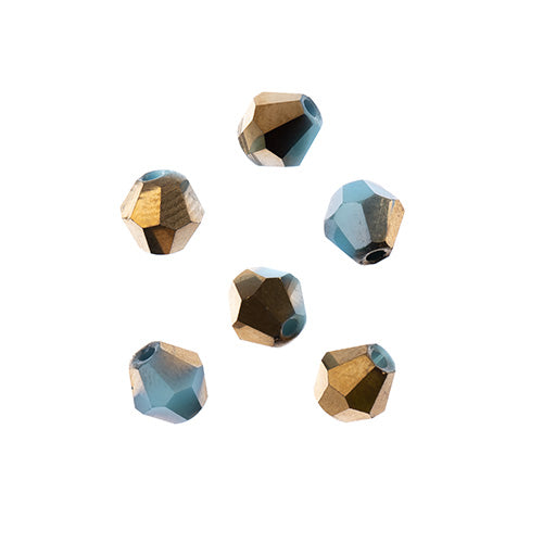 Crystal Lane Bicone 2 Strand 7in (Apx64pcs) 6mm Opaque Dark Blue/Half Gold Iris