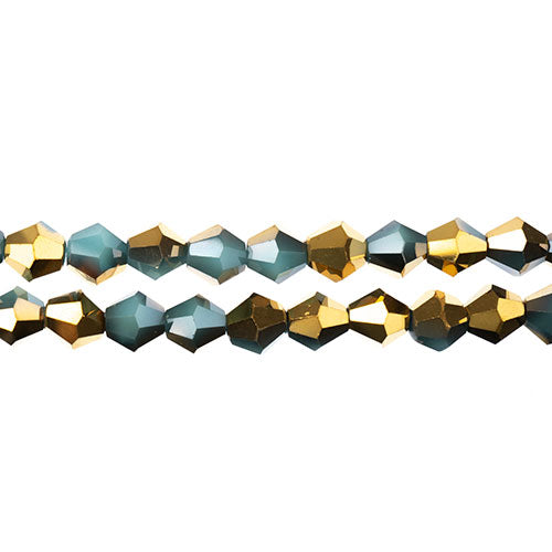 Crystal Lane Bicone 2 Strand 7in (Apx44pcs) 8mm Opaque Dark Blue/Half Gold Iris