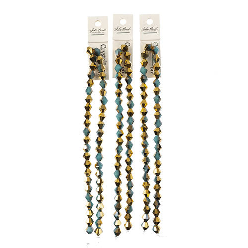Crystal Lane Bicone 2 Strand 7in (Apx44pcs) 8mm Opaque Dark Blue/Half Gold Iris