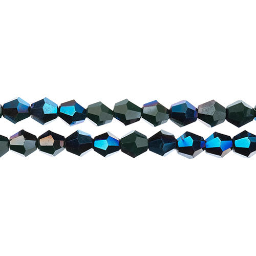 Crystal Lane Bicone 2 Strand 7in (Apx44pcs) 8mm Opaque Dark Green/Half Blue Iris