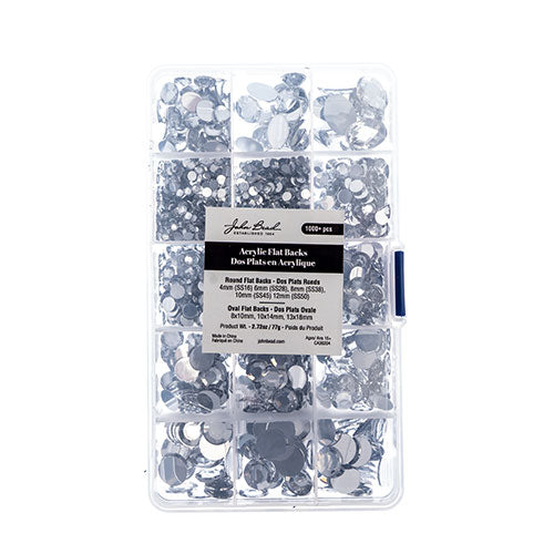 Acrylic Flat Back Rhinestone Box 77g Assorted Sizes Round And Oval 