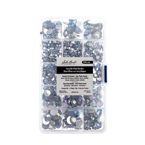 Acrylic Flat Back Rhinestone Box 77g Assorted Sizes Round And Oval 