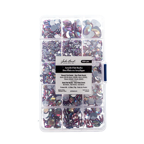 Acrylic Flat Back Rhinestone Box 77g Assorted Sizes Round And Oval 