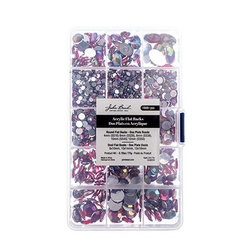 Acrylic Flat Back Rhinestone Box 77g Assorted Sizes Round And Oval 