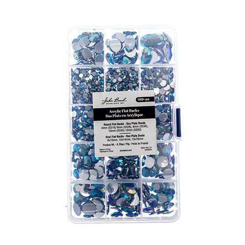 Acrylic Flat Back Rhinestone Box 77g Assorted Sizes Round And Oval 