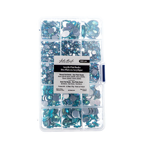 Acrylic Flat Back Rhinestone Box 77g Assorted Sizes Round And Oval 