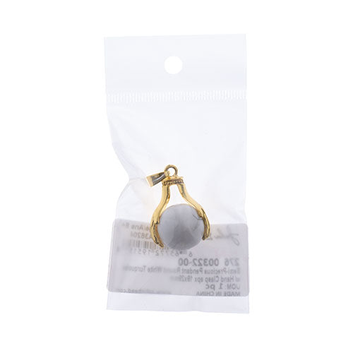 Semi-Precious Pendant Round W/ Hand Clasp Approx 19x29mm White Turquoise