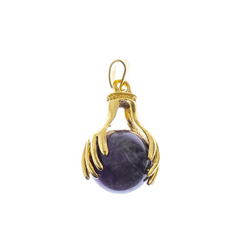 Semi-Precious Pendant Round W/ Hand Clasp Approx 19x29mm Amethyst