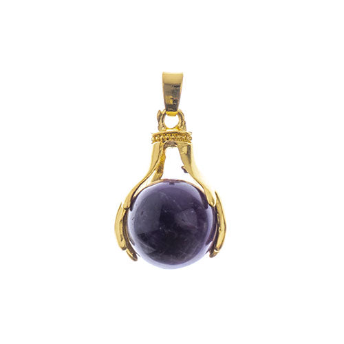 Semi-Precious Pendant Round W/ Hand Clasp Approx 19x29mm Amethyst