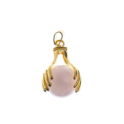 Semi-Precious Pendant Round W/ Hand Clasp Approx 19x29mm Rose Quartz