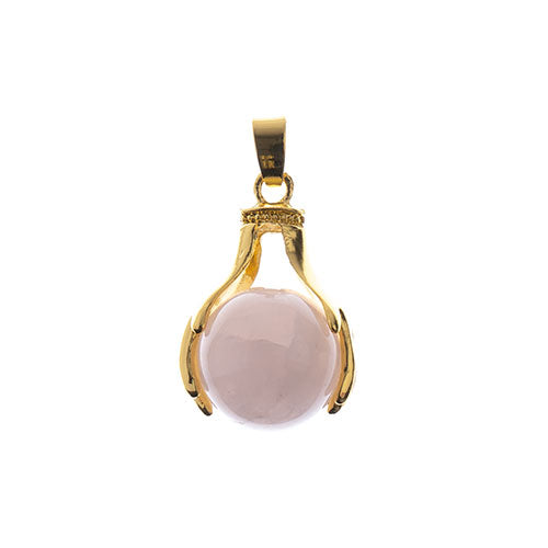 Semi-Precious Pendant Round W/ Hand Clasp Approx 19x29mm Rose Quartz
