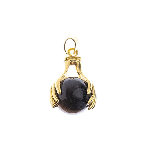 Semi-Precious Pendant Round W/ Hand Clasp Approx 19x29mm Tiger Eye