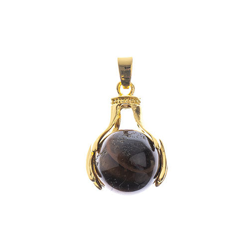 Semi-Precious Pendant Round W/ Hand Clasp Approx 19x29mm Tiger Eye
