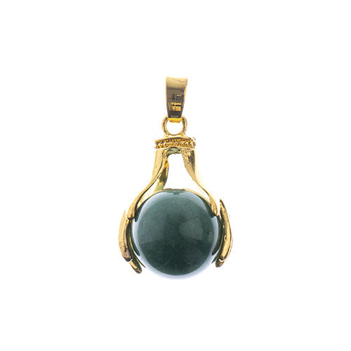 Semi-Precious Pendant Round W/ Hand Clasp Approx 19x29mm Green Aventurine