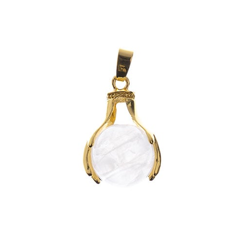 Semi-Precious Pendant Round W/ Hand Clasp Approx 19x29mm Crystal Quartz