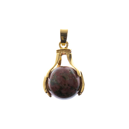 Semi-Precious Pendant Round W/ Hand Clasp Approx 19x29mm Unakite