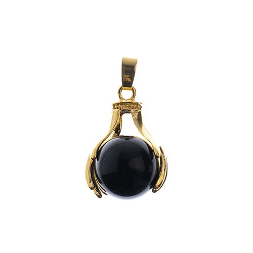 Semi-Precious Pendant Round W/ Hand Clasp Approx 19x29mm Black Agate