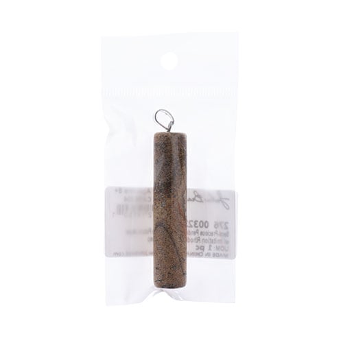 Semi-Precious Pendant Approx 12x55mm Picture Jasper W/ Imitation Rhodium Plated Clasp