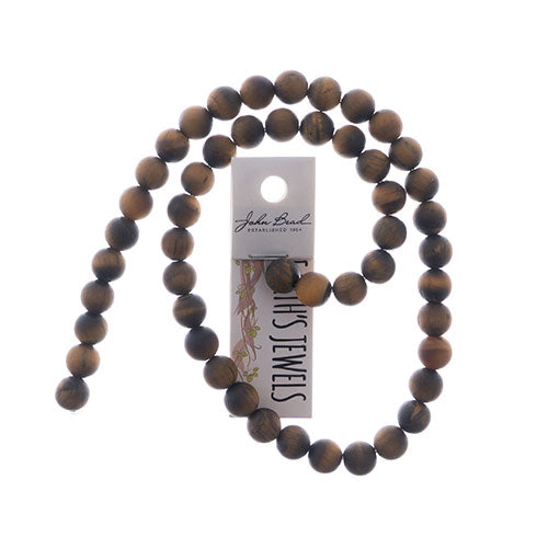 Earth's Jewels Round Matte Tiger Eye Natural 16in Strand