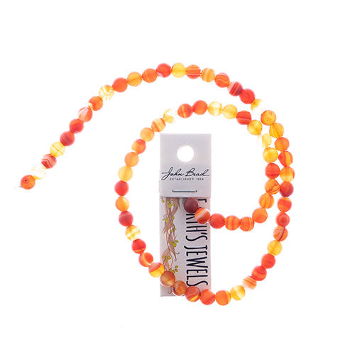 Earth's Jewels Round Matte Striped Agate Red Dyed 16in Strand