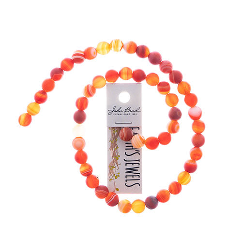Earth's Jewels Round Matte Striped Agate Red Dyed 16in Strand