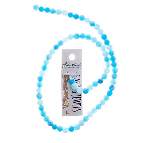 Earth's Jewels Round Matte Striped Agate Blue Dyed 16in Strand