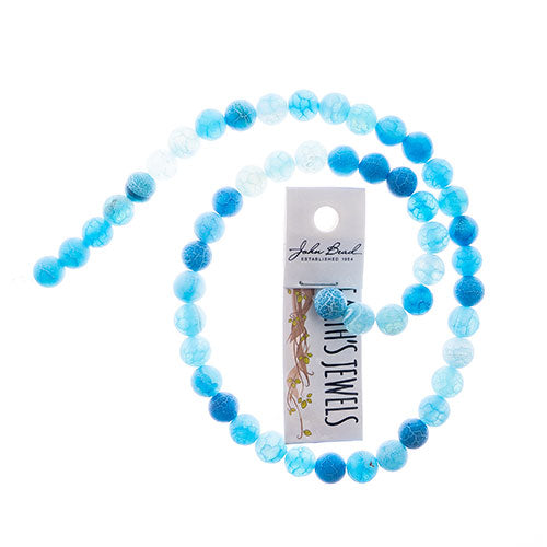 Earth's Jewels Round Matte Striped Agate Blue Dyed 16in Strand