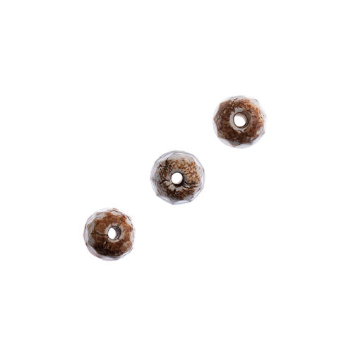 Earths Jewels 16in Tibetan Dzi Agate Round Beads - Facetted Striped Banded Topaz