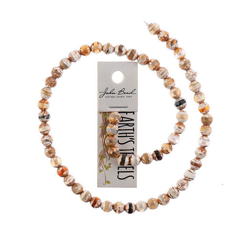 Earths Jewels 16in Tibetan Dzi Agate Round Beads - Facetted Striped Banded Topaz