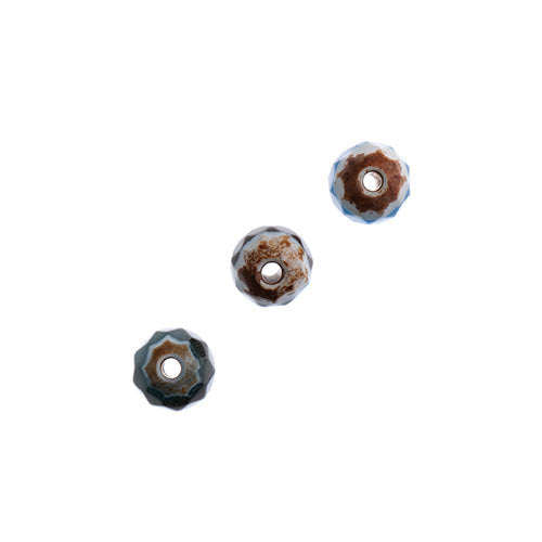 Earths Jewels 16in Tibetan Dzi Agate Round Beads - Facetted Striped Banded Blue/Brown
