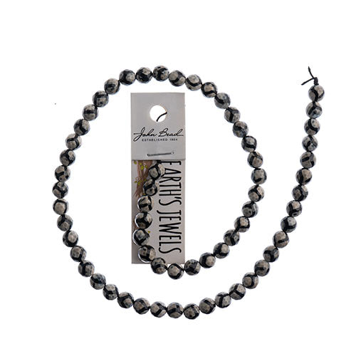 Earths Jewels 16in Tibetan Dzi Agate Round Beads - Facetted Honeycomb Black and White