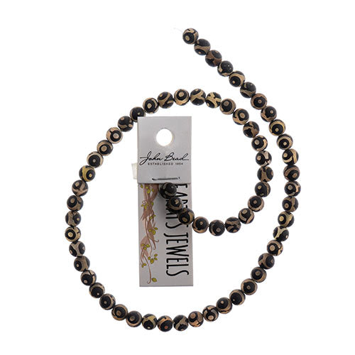 Earths Jewels 16in Tibetan Dzi Agate Round Beads - Frosted Matte Evil Eye Black