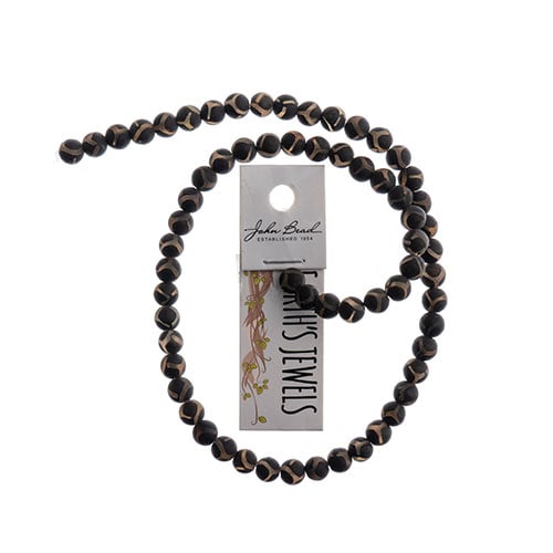 Earths Jewels 16in Tibetan Dzi Agate Round Beads - Frosted Matte Honeycomb Pattern Black