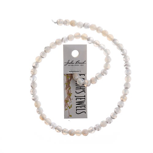 Earths Jewels 16in Tibetan Dzi Agate Round Beads - Facetted Swirl Pattern White