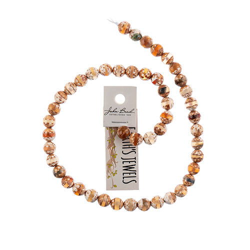 Earths Jewels 16in Tibetan Dzi Agate Round Beads - Facetted Striped Banded Topaz