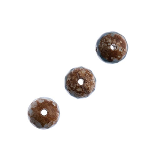 Earths Jewels 16in Tibetan Dzi Agate Round Beads - Facetted Striped Banded Blue/Brown