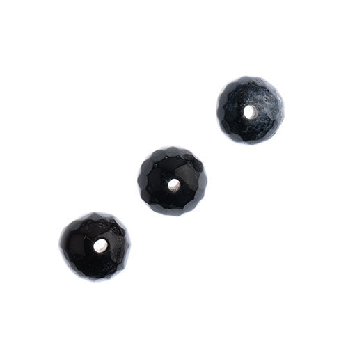 Earths Jewels 16in Tibetan Dzi Agate Round Beads - Facetted Striped Banded Black White