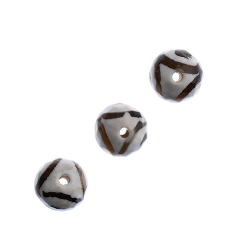 Earths Jewels 16in Tibetan Dzi Agate Round Beads - Facetted Evil Eye Grey